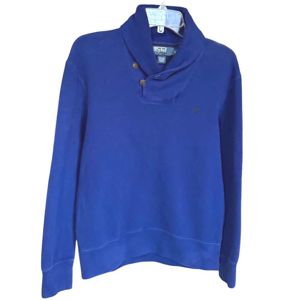 Polo Ralph Lauren Shawl Collar Sweatshirt Mens Small Blue Cotton Pullover Preppy